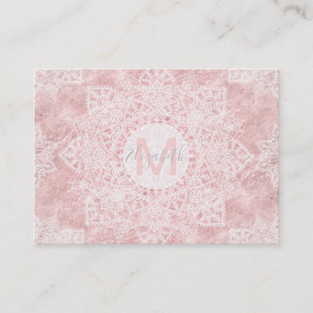 Elegant poinsettia and snowflakes doodles mandala business card (Front)