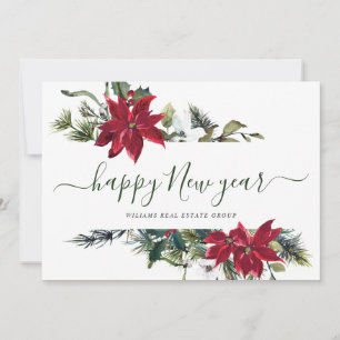 Elegant Poinsettia Christmas Corporate Greeting Holiday Card