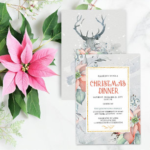 Elegant Poinsettia Christmas Holiday Dinner Invitation