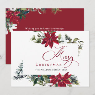 Elegant Poinsettia Christmas Mistletoe Greeting Holiday Card