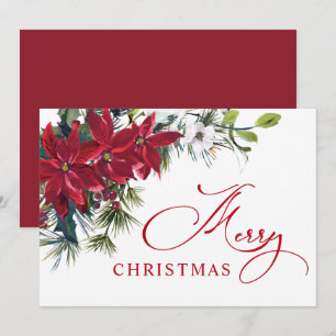 Elegant Poinsettia Christmas Mistletoe Greeting Holiday Card