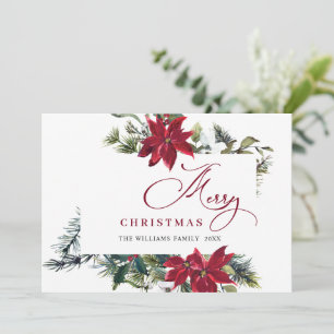 Elegant Poinsettia Christmas Mistletoe Greeting Holiday Card