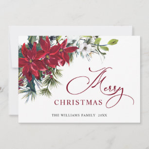 Elegant Poinsettia Christmas Mistletoe Greeting Holiday Card