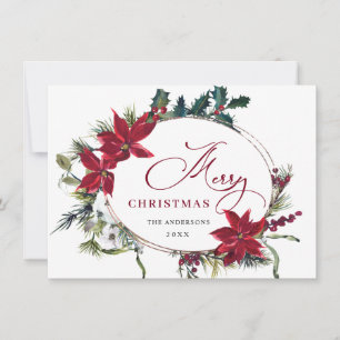 Elegant Poinsettia Christmas Mistletoe Greeting Holiday Card