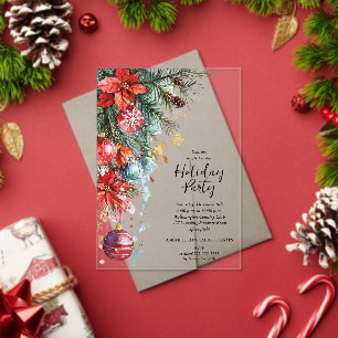 Elegant Poinsettia Christmas Party Acrylic Invitations