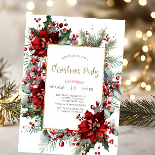 Elegant Poinsettia Christmas Party Invitation