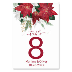 Elegant Poinsettia Christmas Wedding Table Number