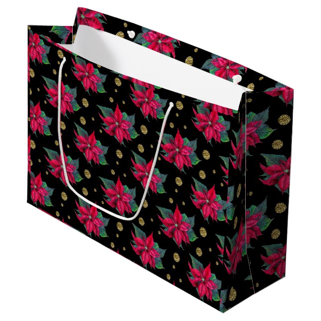 Elegant Poinsettia Floral Pattern Large Gift Bag (Front Angled)