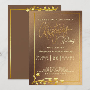 Elegant Poinsettia Gold Christmas  Invitation