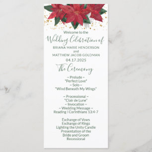 Elegant Poinsettia Green Christmas Wedding Program
