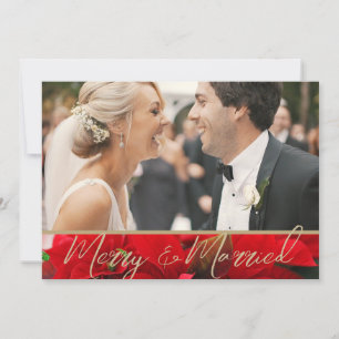 Elegant Poinsettia Merry & Married Photo Wedding  Thank You Card