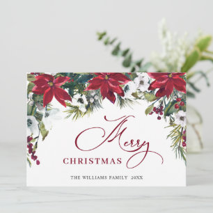 Elegant Poinsettia Mistletoe Christmas Greeting Holiday Card