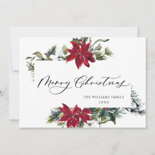 Elegant Poinsettia Mistletoe Christmas Greeting Holiday Card