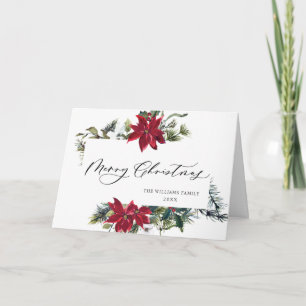 Elegant Poinsettia Mistletoe Christmas Greeting Holiday Card