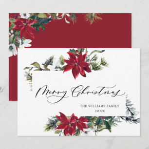 Elegant Poinsettia Mistletoe Christmas Greeting Holiday Card