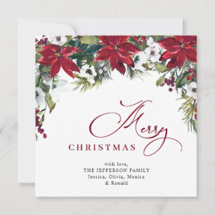Elegant Poinsettia Mistletoe Christmas Greeting Holiday Card