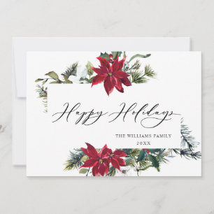 Elegant Poinsettia Mistletoe Christmas Greeting Holiday Card