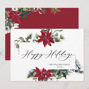 Elegant Poinsettia Mistletoe Christmas Greeting Holiday Card
