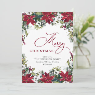 Elegant Poinsettia Mistletoe Christmas Greeting Holiday Card