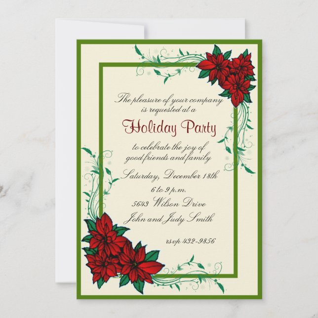 Elégant Poinsettia Noël Fête Invitation (Devant)