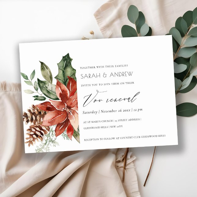 Elégant Poinsettia Pine Cone Vow Invitation de ren (Créateur téléchargé)
