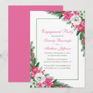 Elegant Poinsettia Pink Christmas Engagement Party Invitation