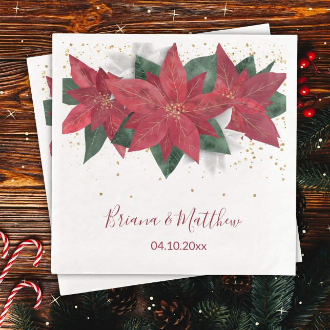Elegant Poinsettia Red Christmas Wedding Napkin (Creator Uploaded)