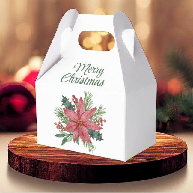 Elegant Poinsettia Red Floral Merry Christmas  Favor Box (Creator Uploaded)