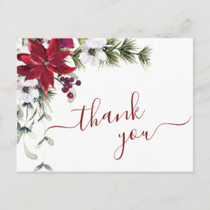 Elegant Poinsettia Watercolor Thank You Card