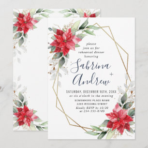 Elegant Poinsettia Winter Floral REHEARSAL DINNER Invitation
