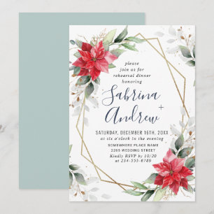 Elegant Poinsettia Winter Floral REHEARSAL DINNER Invitation