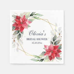 Elegant Poinsettia Winter Greenery Bridal Shower Napkin