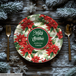 Elegant Poinsettia Wreath Christmas Party Plates 