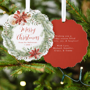 Elegant Poinsettias and Greenery Non-Photo Holiday Ornament Card