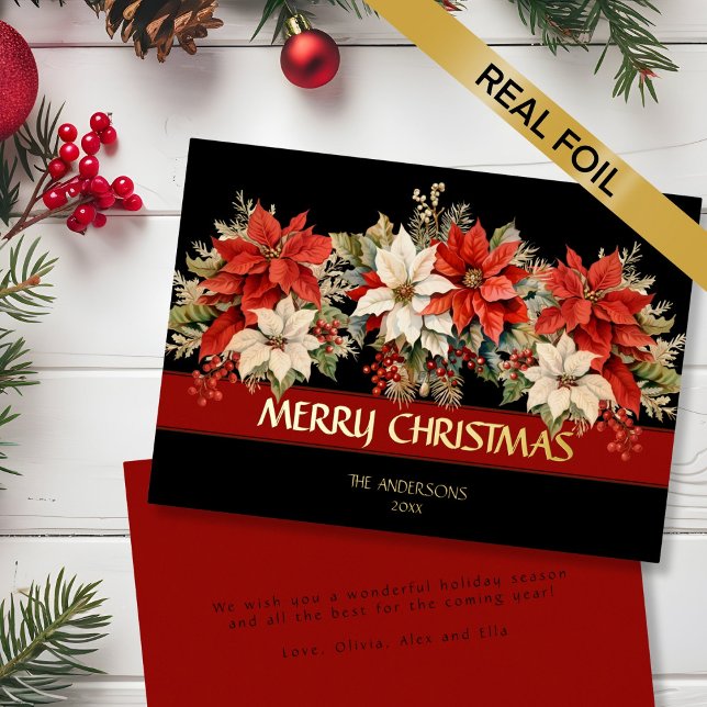 Elegant Poinsettias Merry Christmas  Foil Holiday Card (Creator Uploaded)