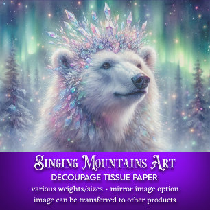 Elegant Polar Bear Ice Crystal Crown Decoupage Tissue Paper