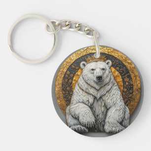 Elegant Polar Bear Illustration Keychain