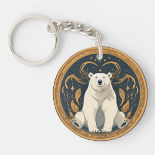 Elegant Polar Bear Illustration Keychain