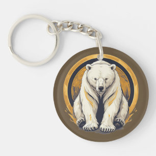 Elegant Polar Bear Illustration Keychain