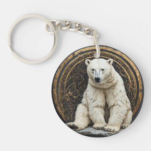Elegant Polar Bear Illustration Keychain