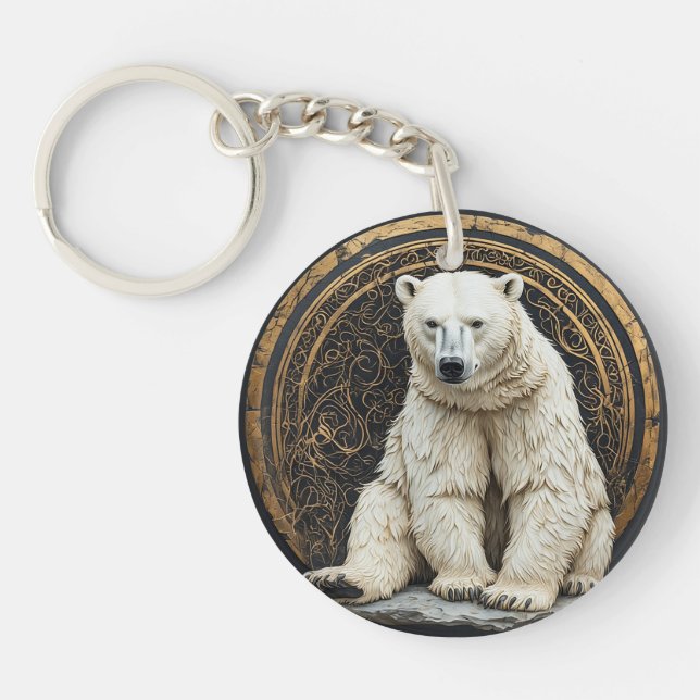 Elegant Polar Bear Illustration Keychain (Front)