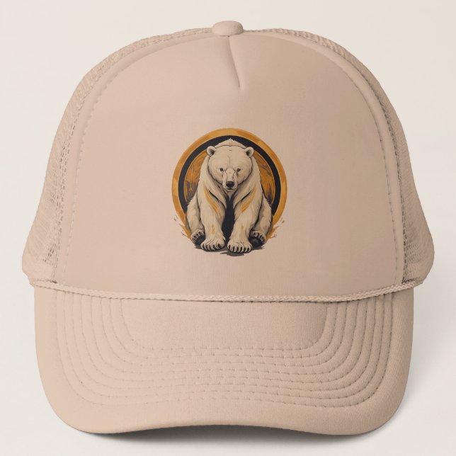 Elegant Polar Bear Illustration Trucker Hat (Front)