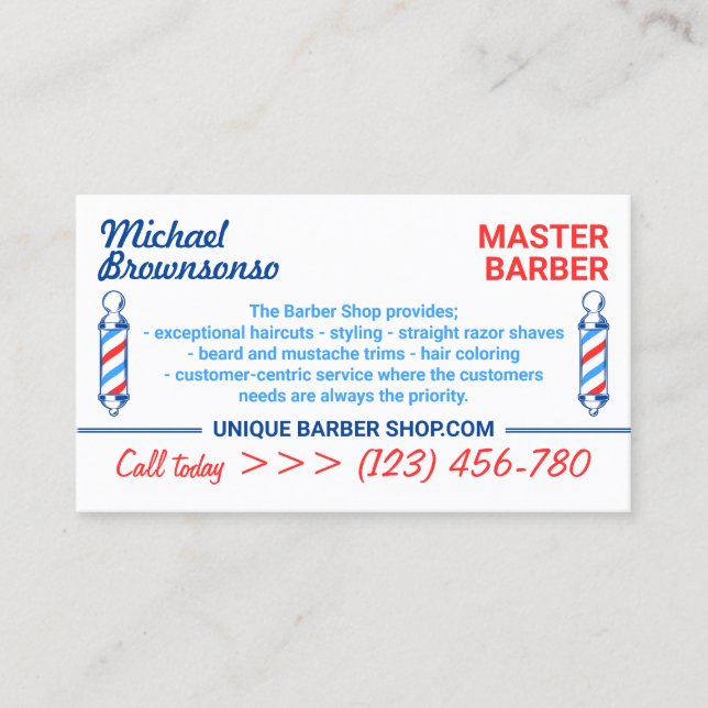 Elegant Pole Logo for Barber Shop Business Card (Front)