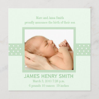 Elegant Polka Dot Birth Announcement (green)