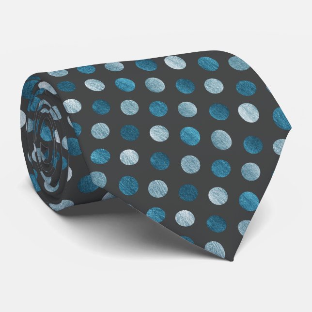  Elegant Polka Dot Personalized Blue Charcoal Grey Tie (Rolled)