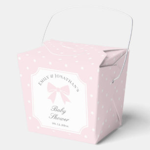 Elegant Polka Dots Baby Pink Bow Girl Baby Shower Favor Box