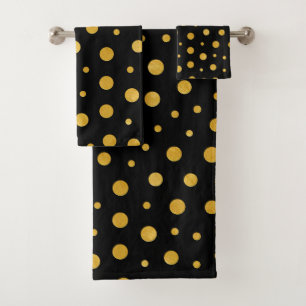 Elegant polka dots - Black Gold Bath Towel Set