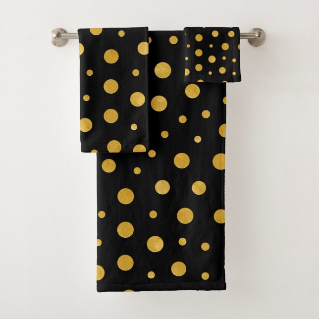 Elegant polka dots - Black Gold Bath Towel Set (Insitu)