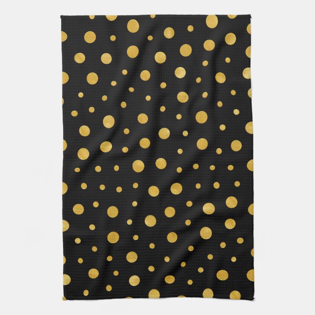 Elegant polka dots - Black Gold Kitchen Towel (Vertical)
