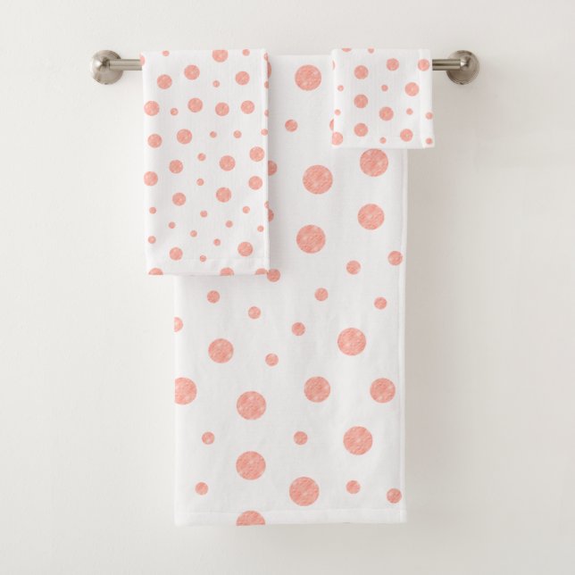 Elegant polka dots - Soft Pink Gold White Bath Towel Set (Insitu)
